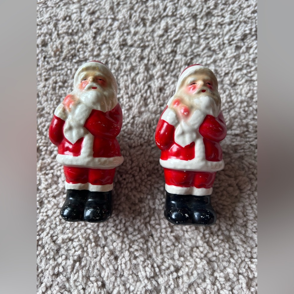 Vintage 1930s Glass Santa Claus Salt and Pepper Shakers